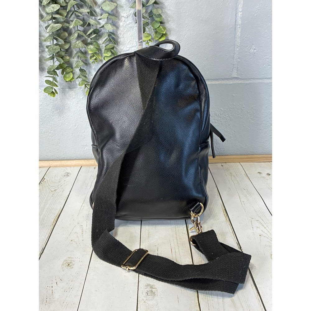 Betsey Johnson Black Floral Embroidered Mini Backpack Sling Bag Pink Lining - Picture 5 of 12